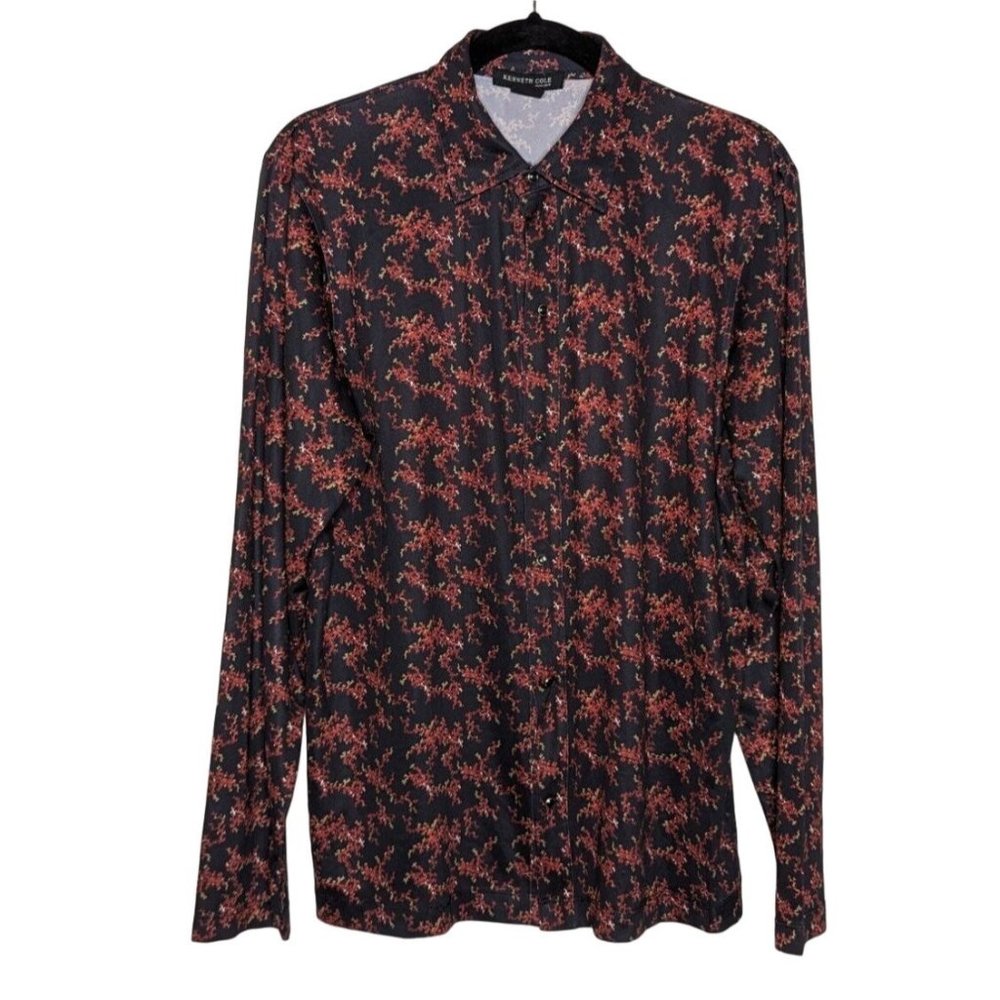 Kenneth Cole New York long sleeve polyester snap button Mod Mens Shirt size L